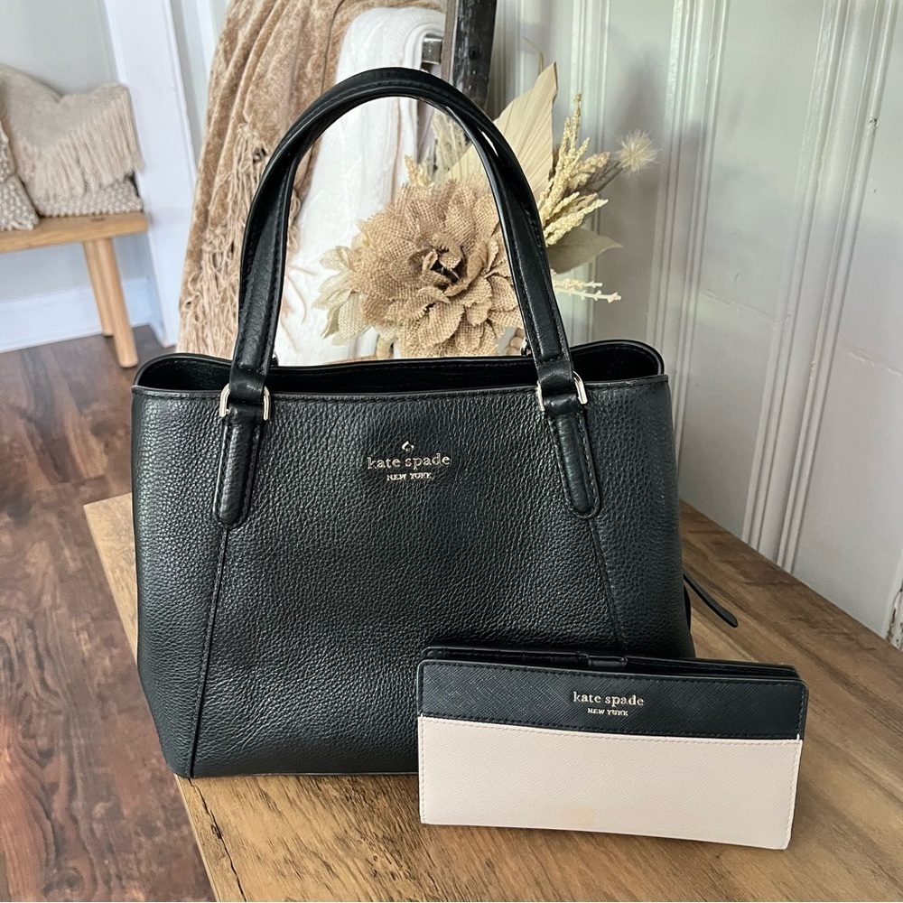 Kate Spade Medium Triple Compartment Satchel Jackson Black With Wallet